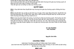 Quyết định 66/2008/QĐ-BGDĐT quy định Chương trình giáo dục thường xuyên về tiếng Anh thực hành