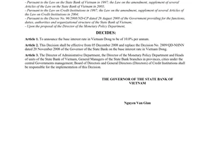 Decision No. 2948/QD-NHNN of December 03, 2008, on the base interest rate in Vietnam dong