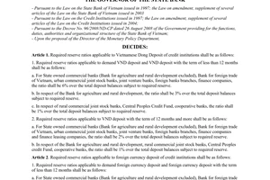 Decision No. 2951/QD-NHNN of December 03, 2008, on the adjustment of required reserve ratio for Vietnamese dong deposit of credit institutions