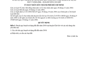 Quyết định 5249/QĐ-UBND duyệt quy hoạch sử dụng đất đến năm 2010 và kế hoạch sử dụng đất 5 năm (2006 - 2010) huyện Cần Giờ