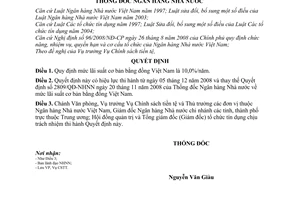 Quyết định 2948/QĐ-NHNN mức lãi suất cơ bản bằng đồng Việt Nam