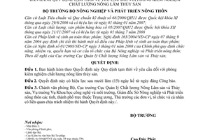 Quyết định 115/2008/QĐ-BNN Quy định tạm thời về yêu cầu phòng kiểm nghiệm chất lượng nông lâm thủy sản