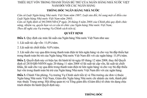 Quyết định 2949/QĐ-NHNN lãi suất tái cấp vốn, tái chiết khấu, cho vay qua đêm trong thanh toán điện tử liên ngân hàng và cho vay bù đắp thiếu hụt vốn