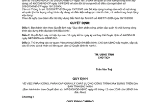 Quyết định 167/2008/QĐ-UBND phân công phân cấp quản lý chất lượng công trình xây