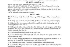 Quyết định 2039/2008/QĐ-BCA(A11) danh mục bí mật nhà nước độ mật của ngành xây dựng