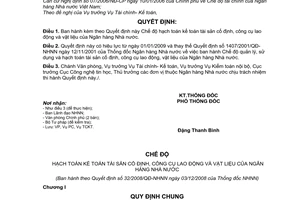 Quyết định 32/2008/QĐ-NHNN Chế độ hạch toán kế toán tài sản cố định, công cụ lao động và vật liệu của Ngân hàng Nhà nước