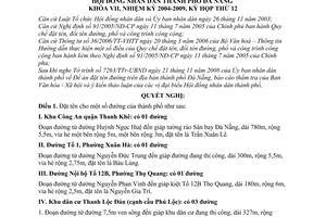 Nghị quyết 71/2008/NQ-HĐND đặt tên đường trên địa bàn thành phố Đà Nẵng