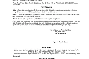 Quyết định 27/2008/QĐ-UBND điều kiện hoạt động phương tiện thô sơ trọng tải dưới 01 tấn Hưng Yên