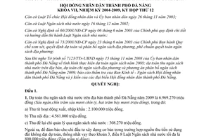 Nghị quyết 70/2008/NQ-HĐND dự toán thu chi phương án phân bổ ngân sách Đà Nẵng 2009