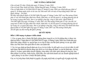 Quyết định 161/2008/QĐ-TTg tiêu chuẩn, định mức và chế độ quản lý, sử dụng xe ô tô trong các cơ quan, đơn vị thuộc Bộ Quốc phòng