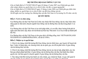 Quyết định 27/2008/QĐ-BGTVT quy định chức năng, nhiệm vụ, quyền hạn và cơ cấu tổ chức của Cục Đường thủy nội địa Việt Nam