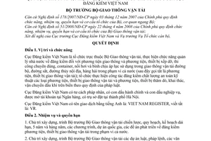 Quyết định 26/2008/QĐ-BGTVT quy định chức năng, nhiệm vụ, quyền hạn và cơ cấu tổ chức của Cục Đăng kiểm Việt Nam
