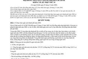 Nghị quyết 05/2008/NQ-HĐND dự toán và phân bổ ngân sách thành phố năm 2009