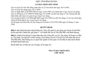 Quyết định 67/2008/QĐ-UBND “quy chế quản lý xây dựng quy hoạch chi tiết khu đô thị sinh thái Chánh Mỹ, giai đoạn 1" tỉnh Bình Dương
