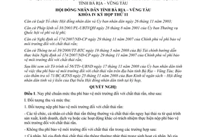 Nghị quyết 25/2008/NQ-HĐND phí bảo vệ môi trường chất thải rắn Bà Rịa