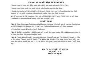 Quyết định 63/2008/QĐ-UBND điều chỉnh chương trình mục tiêu quốc gia Thái Nguyên