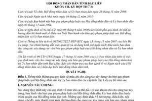 Nghị quyết 18/2008/NQ-HĐND chi công tác xây dựng văn bản quy phạm pháp luật Bạc Liêu