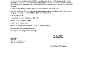 Công văn 23/SYT-QLD báo cáo danh mục thuốc sử dụng tại bệnh viện