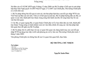 Công văn 76/VPCP-QHQT kết quả rà soát văn bản pháp luật theo cam kết WTO
