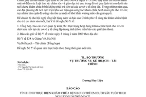 Công văn 206/BYT-KHTC báo cáo tình hình khám chữa bệnh cho trẻ em dưới sáu tuổi