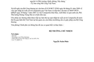 Công văn 616/VPCP-QHQT tạm nhập tái xuất cát từ Campuchia qua Việt Nam
