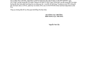 Công văn 494/TCHQ-GSQL phân loại, áp mã số mặt hàng "Oxadiazon min 94%"