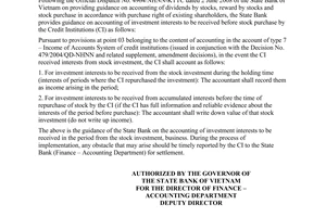 Official Dispatch 44/NHNN-TCKT of January 05, 2009 providing guidance on accounting of investment interests to be received before purchase.