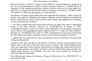 Official Dispatch No. 763/BTC-TCT on guiding added-value ratios applicable