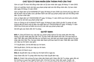 Quyết định 119/QĐ-UBND 2009 danh mục văn bản Hậu Giang Cần Thơ ban hành 1991-2008