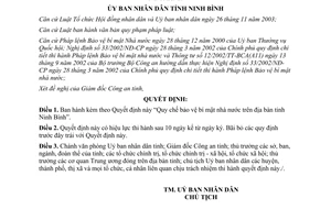 Quyết định 01/2009/QĐ-UBND Quy chế bảo vệ bí mật Nhà nước Ninh Bình