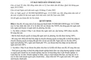 Quyết định 01/2009/QĐ-UBND phân cấp thu chi ngân sách địa phương 2009 Hà Nam