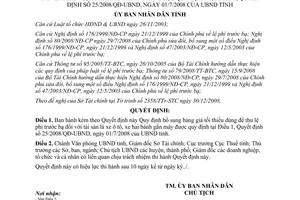 Quyết định 01/2009/QĐ-UBND  bảng giá tối thiểu dùng để thu lệ phí trước bạ