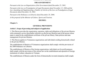 Decree No. 02/2009/ND-CP providing the organization and operation of private