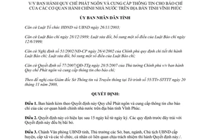 Quyết định 01/2009/QĐ-UBND Quy chế Phát ngôn và cung cấp thông tin cho báo chí Vĩnh Phúc