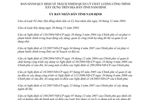 Quyết định 01/2009/QĐ-UBND trách nhiệm quản lý chất lượng công trình xây dựng