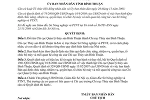 Quyết định 71/QĐ-UBND năm 2009 đổi tên Chi cục Quản lý thủy sản Bình Thuận