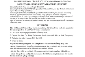 Quyết định 47/QĐ-BNN-TY  phê duyệt Dự án sử dụng vắc xin nhằm khống chế và thanh toán bệnh cúm gia cầm thể độc lực cao giai đoạn 3