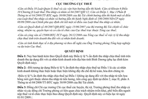 Quyết định 100/QĐ-CT năm 2009 về Biểu tỷ lệ ấn định thu nhập chịu thuế do Cục