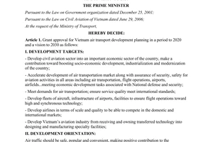 Decision No. 21/QĐ-TTg granting approval for air transport development planning 2020 2030