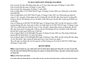 Quyết định 01/2009/QĐ-UBND quy định diện tích tối thiểu được phép tách thửa từng loại đất trên địa bàn tỉnh Quảng Bình