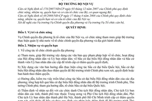 Quyết định 28/QĐ-BNV  chức năng, nhiệm vụ, quyền hạn và tổ chức