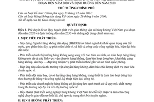 Quyết định 21/QĐ-TTg  phê duyệt quy hoạch phát triển giao thông vận tải hàng không giai đoạn đến 2020 và định hướng đến năm 2030