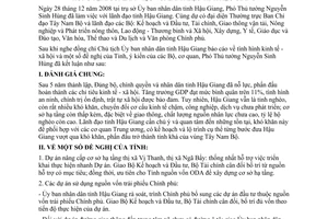 Thông báo 16/TB-VPCP kết luận Phó Thủ tướng Chính phủ Nguyễn Sinh Hùng làm việc lãnh đạo tỉnh Hậu Giang