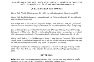 Quyết định 02/2009/QĐ-UBND chức năng nhiệm vụ quyền hạn cơ cấu Sở Tài nguyên Môi trường Hoà Bình