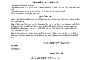 Quyết định  24/QĐ-KTNN  giao kế hoạch kiểm toán năm 2009 cho các đơn vị trực thuộc Kiểm toán Nhà nước