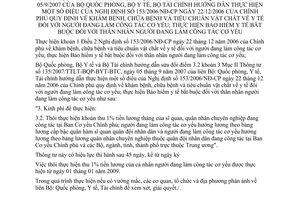 Thông tư liên tịch 01/2009/TTLT-BQP-BYT-BTC  khám bệnh, chữa bệnh và tiêu chuẩn vật chất y tế đối với người đang làm công tác cơ yếu