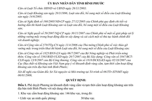 Quyết định 55/QĐ-UBND khoanh định vùng cấm và tạm thời cấm hoạt động khoáng sản Bình Phước