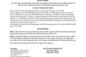 Quyết định 02/2009/QĐ-UBND chính sách khuyến khích phát triển kinh tế trang trại trên địa bàn tỉnh Bình Dương năm 2009 ,2010