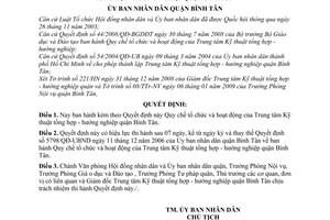 Quyết định  02/2009/QĐ-UBND  quy chế tổ chức và hoạt động của Trung tâm kỹ thuật tổng hợp - hướng nghiệp quận Bình Tân