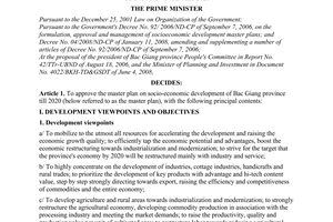 Decision No. 05/2009/QD-TTg of January 13, 2009, approving the master plan on socio-economic development of Bac Giang province till 2020.